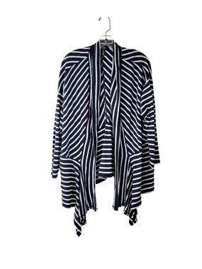 Jones New York Blue and White Striped Open Front Cardigan